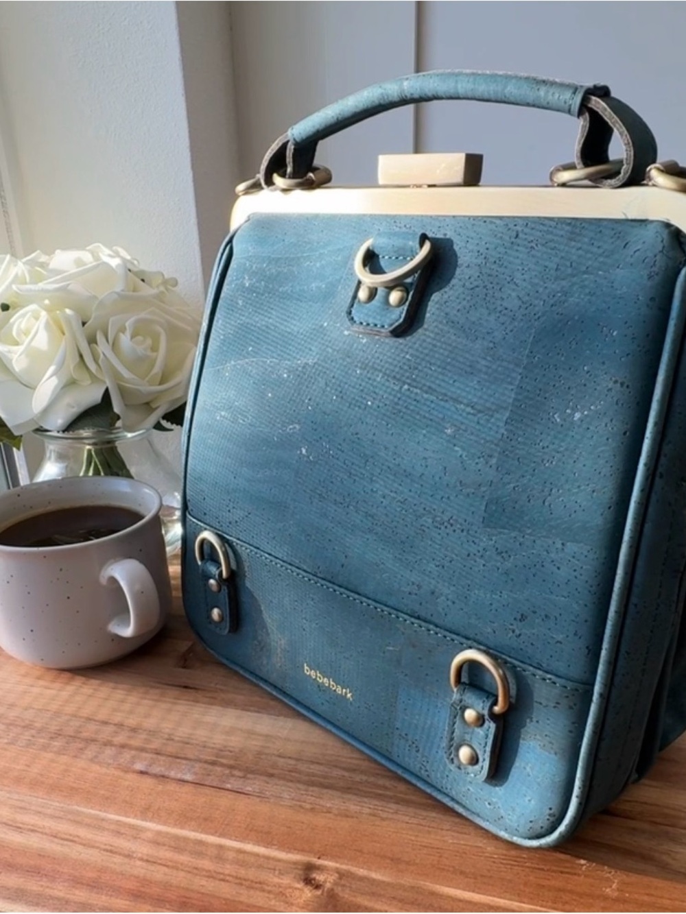 Laflore Paris Bebebark Convertible Cork Bag with Gold Hardware